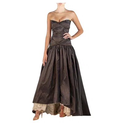 Pre-owned Valentino 1990s  Dark Chocolate Brown Silk Taffeta Strapless Gown Runway Sample