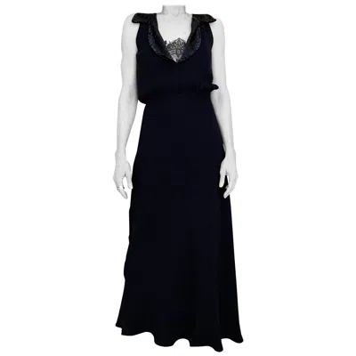 Pre-owned Valentino 1990s  Garavani Navy Blue Crepe Gown With Sequin Collar