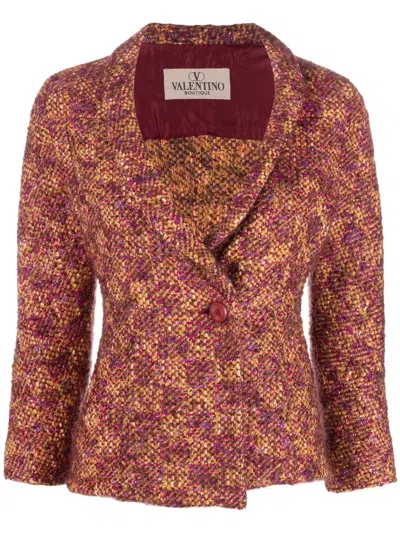 Pre-owned Valentino 1990s Woven Bouclé Narrow Lapels Jacket In Purple