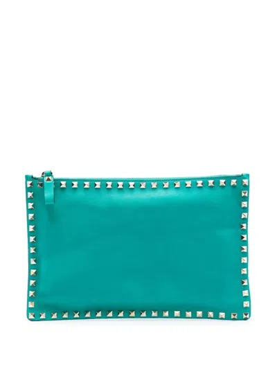 Pre-owned Valentino Garavani 2000-2017 Leather Rockstud Clutch Bag In Blue