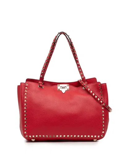 Pre-owned Valentino Garavani 2000-2017 Medium Leather Rockstud Trapeze Satchel In Red