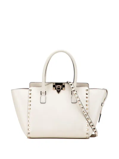 Pre-owned Valentino Garavani 2000-2017 Mini Leather Rockstud Double Handle Tote Satchel In White