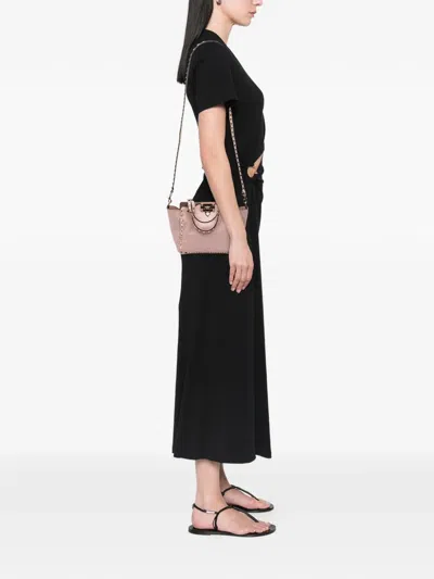 Pre-owned Valentino Garavani 2000-2017 Mini Leather Rockstud Trapeze Satchel In Pink