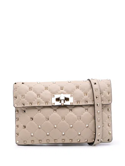 Pre-owned Valentino Garavani 2000-2017 Nappa Rockstud Spike Crossbody Bag In Brown