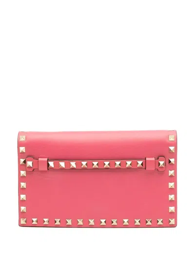Pre-owned Valentino Garavani 2000-2017 Nappa Rockstud Wristlet Clutch Bag In Pink