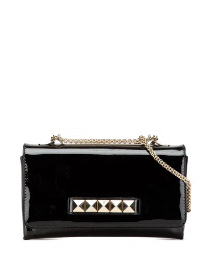 Pre-owned Valentino Garavani 2000-2017 Patent Vava Voom Chain Clutch Crossbody Bag In Black