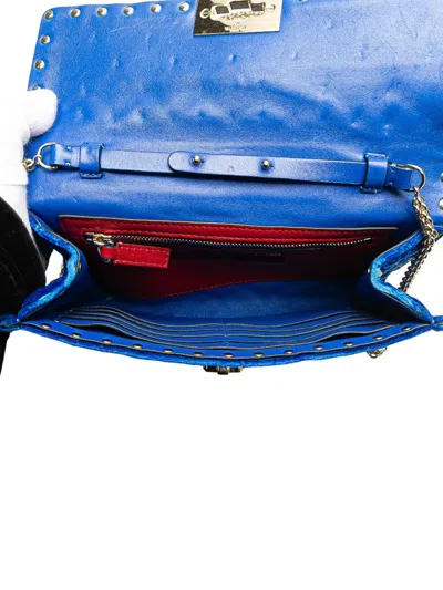 Pre-owned Valentino Garavani 2000-2017 Quilted Velvet Rockstud Spike Wallet On Chain Crossbody Bag In Blue