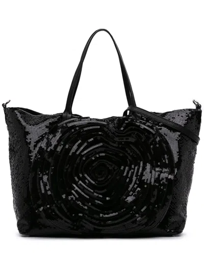 Pre-owned Valentino Garavani 2000-2017 Sequin Petale Tote Satchel In Black