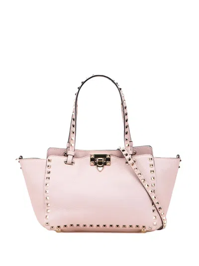 Pre-owned Valentino Garavani 2000-2017 Small Grained Calfskin Rockstud Trapeze Satchel In Pink