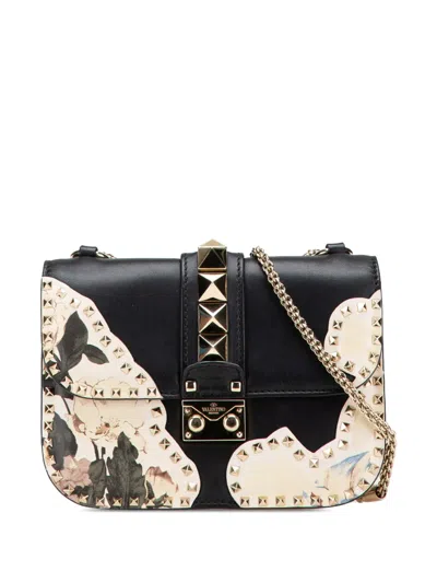 Pre-owned Valentino Garavani 2000-2017 Small Kimono 1997 Print Glam Lock Shoulder Bag In Black
