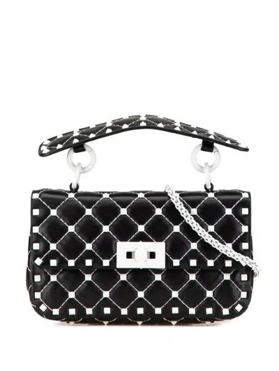 Pre-owned Valentino Garavani 2000-2017 Small Lambskin Free Rockstud Spike Satchel In 黑色