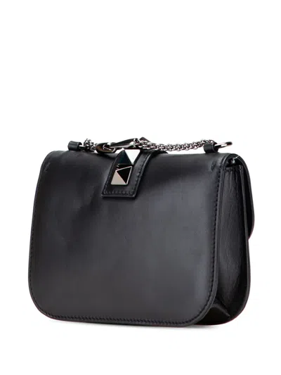 Pre-owned Valentino Garavani 2000-2017 Small Leather Rockstud Glam Lock Crossbody Bag In Black