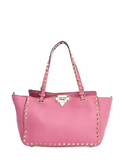 Pre-owned Valentino Garavani 2000-2017 Small Leather Rockstud Trapeze Satchel In Pink