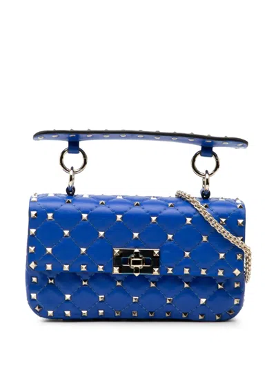 Pre-owned Valentino Garavani 2000-2017 Small Nappa Rockstud Spike Satchel In Blue