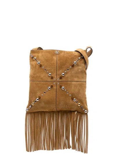 Pre-owned Valentino Garavani 2000-2017 Suede Fringed Nellcote Bag Crossbody Bag In Brown