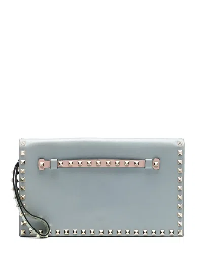 Pre-owned Valentino Garavani 2000-2017 Tricolor Rockstud Wristlet Clutch Bag In Blue