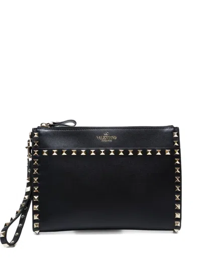 Pre-owned Valentino Garavani 2000-2020s Studded Leather Clutch Bag In Black