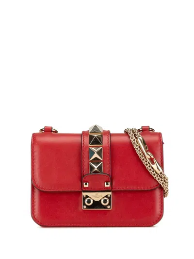 Pre-owned Valentino Garavani 2000-2024 Mini Rockstud Glam Lock Crossbody Bag In Red