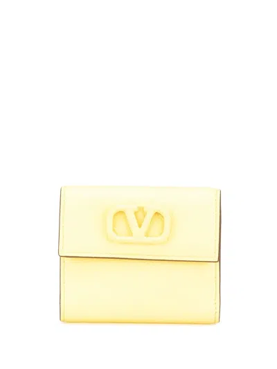 Pre-owned Valentino Garavani 2000-2024 Vlogo Leather Wallet Small Wallets In Yellow