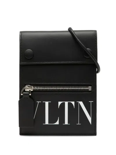 Pre-owned Valentino Garavani 2000-2025 Leather Vltn Phone Case With Strap Crossbody Bag In Black