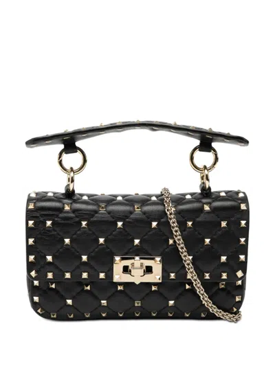 Pre-owned Valentino Garavani 2000-2026 Small Nappa Rockstud Spike Satchel In Black