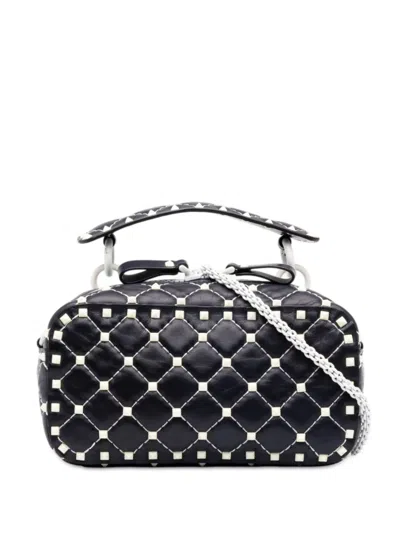Pre-owned Valentino Garavani 2000-2017 Lambskin Free Rockstud Spike Camera Bag Satchel In Blue