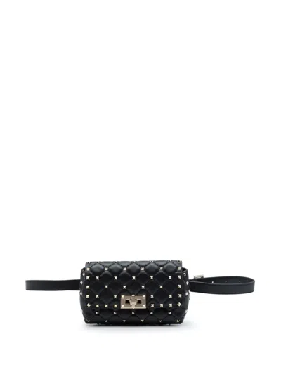 Pre-owned Valentino Garavani 2000-2017 Lambskin Rockstud Spike Belt Bag In Black