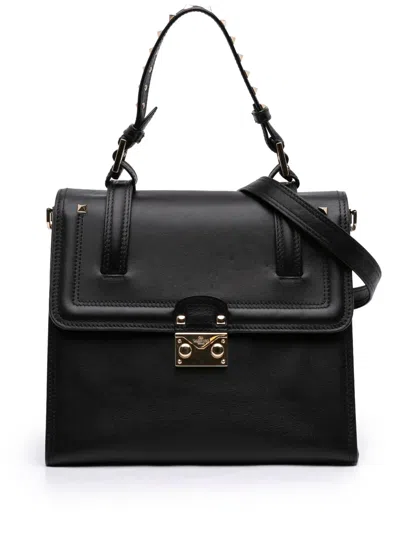 Pre-owned Valentino Garavani 2000-2017 Leather Rockstud Cabana Satchel In Black
