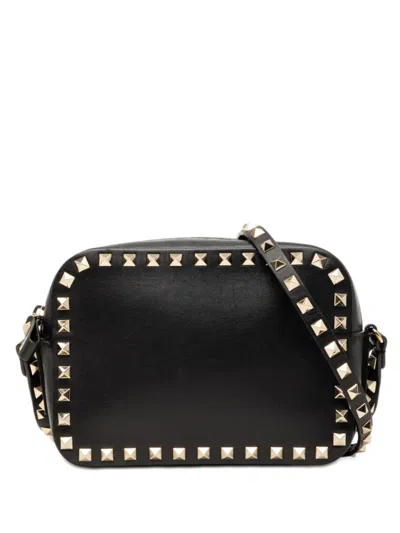 Pre-owned Valentino Garavani 2000-2017 Leather Rockstud Camera Bag Crossbody Bag In Black