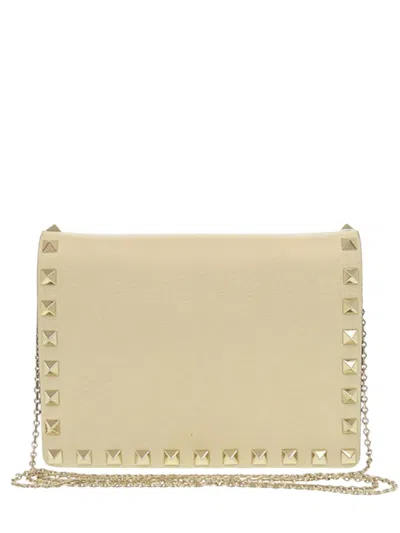 Pre-owned Valentino Garavani 2000-2017 Leather Rockstud Chain Pouch Crossbody Bag In Neutrals