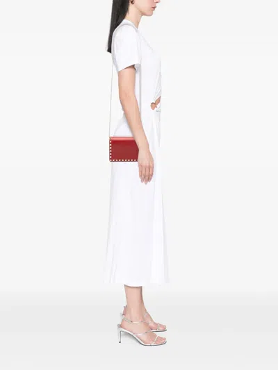 Pre-owned Valentino Garavani 2000-2017 Leather Rockstud Chain Pouch Crossbody Bag In Red