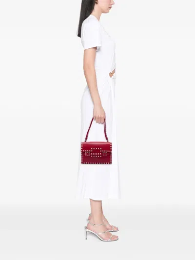 Pre-owned Valentino Garavani 2000-2017 Leather Rockstud Flap Shoulder Bag In 红色