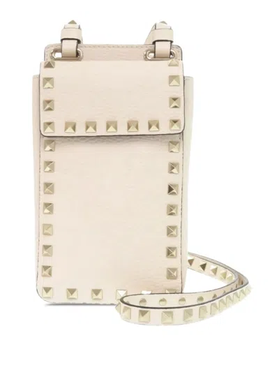 Pre-owned Valentino Garavani 2000-2017 Leather Rockstud Spike Phone Case Crossbody Bag In White