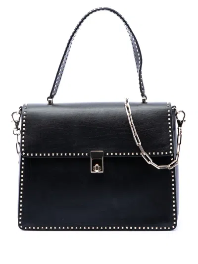 Pre-owned Valentino Garavani 2000-2017 Leather Rockstud Top Handle Bag Satchel In Black