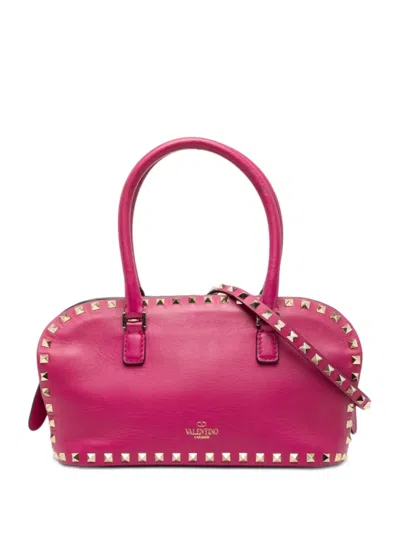 Pre-owned Valentino Garavani 2000-2017 Leather Rockstud Top Handle Bag Satchel In Pink