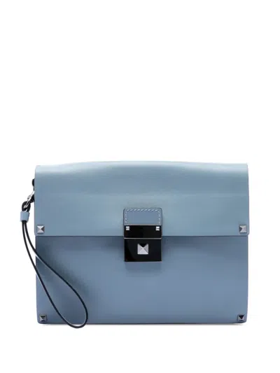 Pre-owned Valentino Garavani 2000-2017 Leather Rockstud Wristlet Clutch Bag In Blue