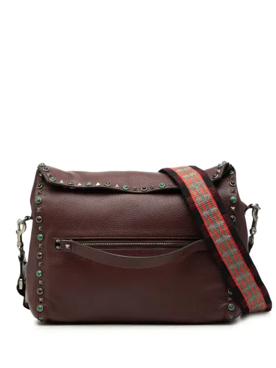 Pre-owned Valentino Garavani 2000-2017 Leather Rolling Rockstud Crossbody Bag In Brown