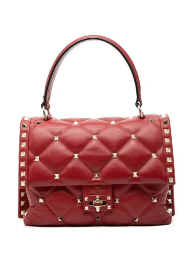 Pre-owned Valentino Garavani 2000-2017 Medium Lambskin Candystud Top Handle Satchel In Red
