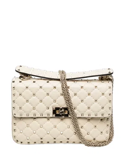 Pre-owned Valentino Garavani 2000-2017 Medium Nappa Rockstud Spike Satchel In White
