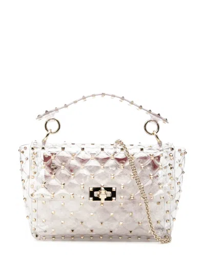 Pre-owned Valentino Garavani 2000-2017 Medium Pvc Rockstud Spike Satchel In White
