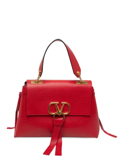Pre-owned Valentino Garavani 2000-2017 Medium Vring Calfskin Satchel Bag In Red