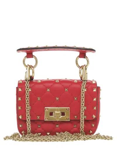 Pre-owned Valentino Garavani 2000-2017 Micro Lambskin Rockstud Spike Satchel In Red