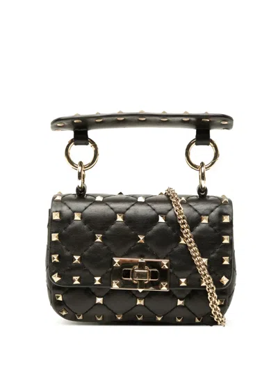 Pre-owned Valentino Garavani 2000-2017 Micro Nappa Rockstud Spike Satchel In Black