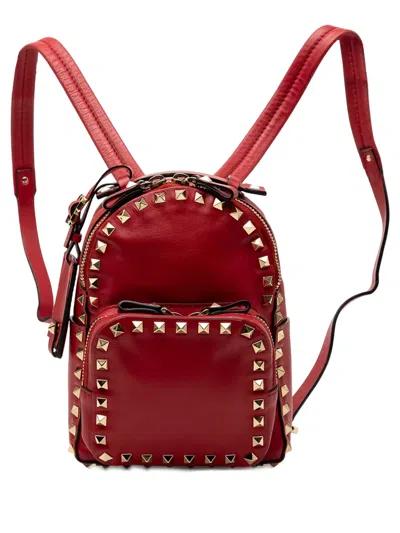 Pre-owned Valentino Garavani 2000-2017 Mini Calfskin Rockstud Backpack In Red