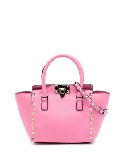 Pre-owned Valentino Garavani 2000-2017 Mini Leather Rockstud Double Handle Tote Satchel In Pink