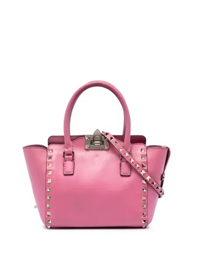 Pre-owned Valentino Garavani 2000-2017 Mini Leather Rockstud Double Handle Tote Satchel In Pink