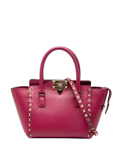 Pre-owned Valentino Garavani 2000-2017 Mini Leather Rockstud Double Handle Tote Satchel In Pink