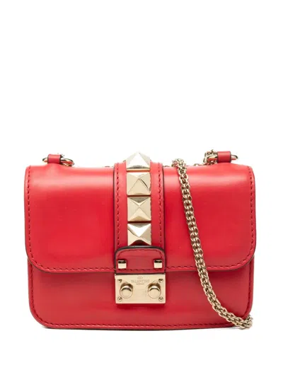Pre-owned Valentino Garavani 2000-2017 Mini Leather Rockstud Glam Lock Crossbody Bag In Red