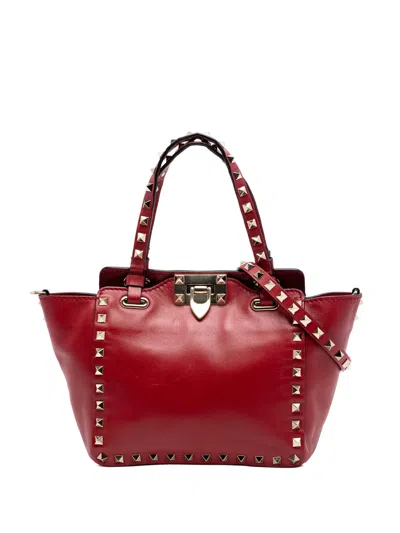 Pre-owned Valentino Garavani 2000-2017 Mini Leather Rockstud Satchel In Red
