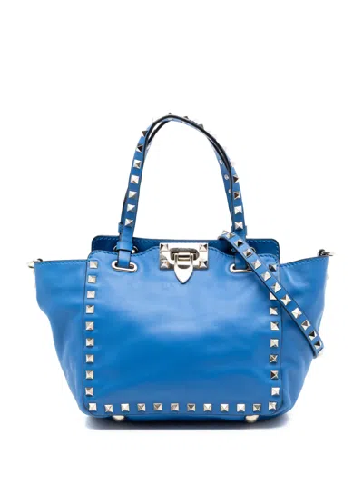 Pre-owned Valentino Garavani 2000-2017 Mini Leather Rockstud Trapeze Satchel In Blue